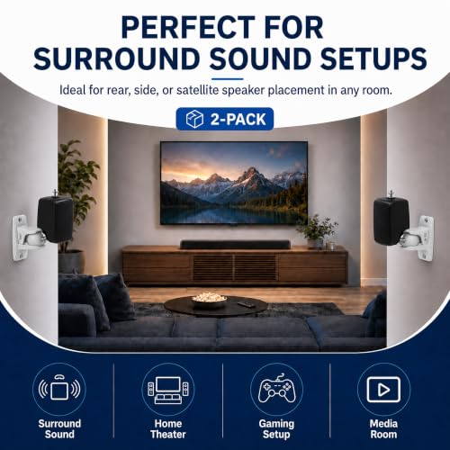 Jumbl SINSB7W ProGrip Ultra Stainless Steel Speaker Wall Mount Bracket White, Pair of 2 - Thread Size: 1/4-20 - Holds up to 10 Lbs - color: White