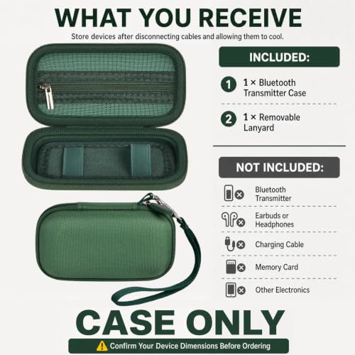 COMECASE Bluetooth Transmitter Case for AirFly SE/Pro 2/Pro/Duo | Hard EVA Travel Case with Elastic Band and Dual Straps, for AirFly and Small Audio Adapters,Commutes and Daily Carry, Green - color: Green