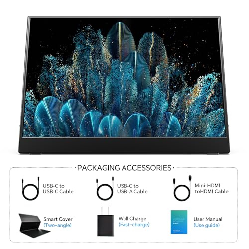 MNN 4K Portable Monitor 15.6" 3840x2160 UHD USB-C HDMI Laptop Monitor, 100% Adobe RGB IPS Computer Gaming Display HDR w/Speakers & Smart Cover,for Laptop Xbox PS5 Switch PC Phone | 15.6" 4K UHD IPS 100% Adobe RGB HDR, USB-C/HDMI, speakers+smart cover, for
