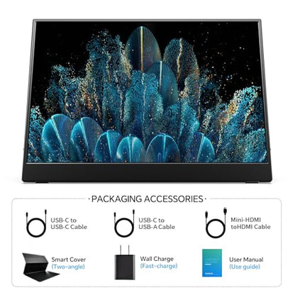 MNN 4K Portable Monitor 15.6" 3840x2160 UHD USB-C HDMI Laptop Monitor, 100% Adobe RGB IPS Computer Gaming Display HDR w/Speakers & Smart Cover,for Laptop Xbox PS5 Switch PC Phone | 15.6" 4K UHD IPS 100% Adobe RGB HDR, USB-C/HDMI, speakers+smart cover, for