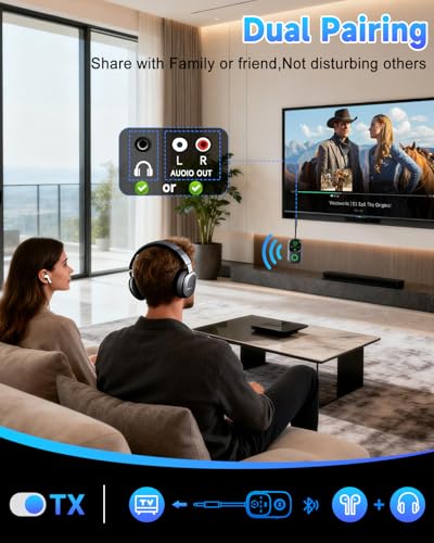 LED Display 2 in 1 Bluetooth 6.0 Transmitter Receiver 3.5mm AUX Jack RCA Wireless Audio Adapter Dongle for Airpods Headphones TV Airplane Flight Car Speaker Home Stereo, Dual Pairing & Handsfree Call - color: Black AUX Standard