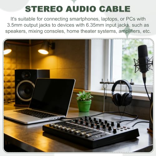 MECCANIXITY 1/4" to 1/8" Stereo Audio Cable, 2FT 6.35mm Male to 3.5mm Male Patch Cord Interconnect Adapter Cable for Laptop, Home Theater Devices, Black - size: 2FT