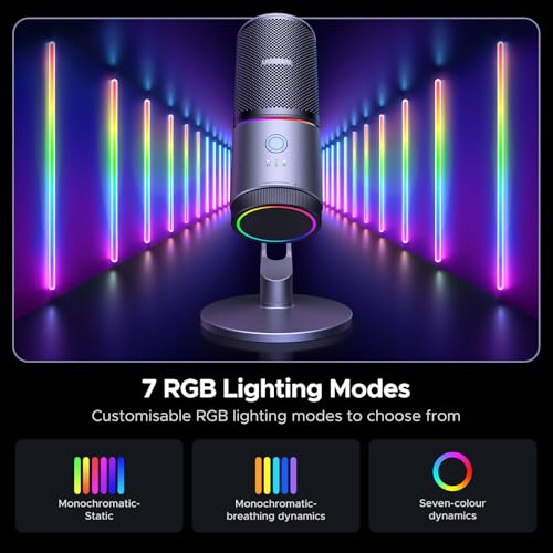 UGREEN Microphone for PC, USB Gaming Mic with RGB Lights, 24bit/96kHz