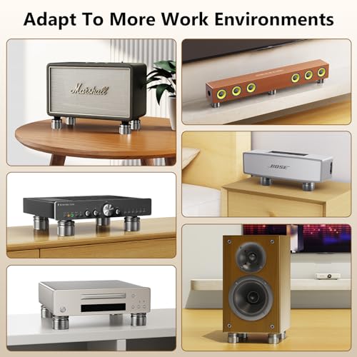 Adjustable Speaker Isolation Feet, Anti-Vibration, 4 Pack, Gray | 0.9-1.5 Inch Adjustable, 500 lbs Capacity, Metal Non-Slip Silicone, Speaker Subwoofer Turntable, Vibration Damping Set of 4 - color: Grey