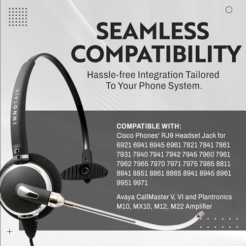 INNOTALK Cisco Phone Headset, Pro Voice Tube Mic Wired Headset with QD Sturdy 9 Ft. Cord Pigtail Adapter, Wired Headphones, Cost Effective Corded Headset - size: VoiceTube-Mono