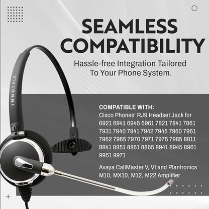 INNOTALK Cisco Phone Headset, Pro Voice Tube Mic Wired Headset with QD Sturdy 9 Ft. Cord Pigtail Adapter, Wired Headphones, Cost Effective Corded Headset - size: VoiceTube-Mono