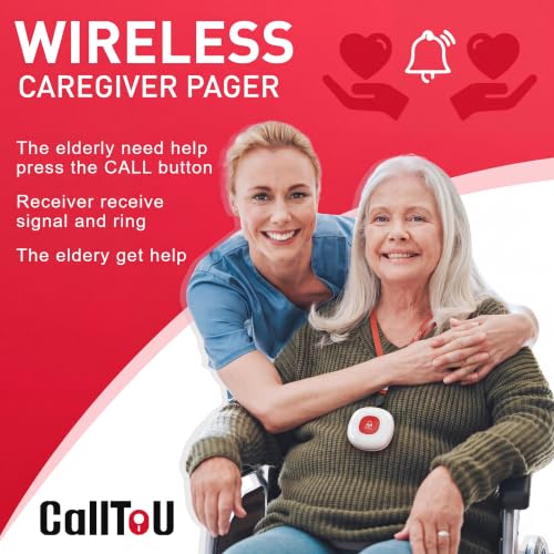 CallToU Wireless Caregiver Pager Call Button for Elderly at Home Nurse Alert System 500+ Feet for Seniors/Elderly/Patient/Disabled 1 Plugin Receiver 2 Waterproof SOS Buttons - color: white 2+1
