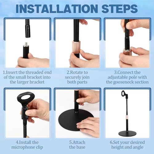 Xuhal 2 Pack Desktop Microphone Stand with Base Flexible Gooseneck Adjustable Height from 5.5'' to 14'' Universal Mic Clip Mic Stand for Podcasting Gaming Streaming Meetings Lectern Podium Studio