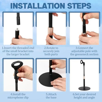 Xuhal 2 Pack Desktop Microphone Stand with Base Flexible Gooseneck Adjustable Height from 5.5'' to 14'' Universal Mic Clip Mic Stand for Podcasting Gaming Streaming Meetings Lectern Podium Studio