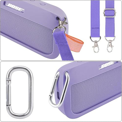 co2CREA Soft Silicone Case for Bose SoundLink Flex Bluetooth Speaker,Purple | Adjustable Shoulder Strap, Crossbody Carrying, Aluminum Carabiner, Lightweight - color: Purple Case