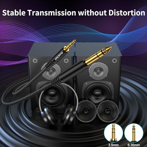 3.5mm to 6.35mm Stereo Audio Cable 10 Feet, 1/8 to 1/4 TRS Audio Cable with Zinc Alloy and Nylon Braid for Guitar, Laptop, Home Theater Devices, Speaker and Amplifiers ect
