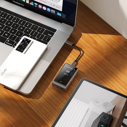 SHANLING USB DAC AMP UP6 Headphone Amplifier Bluetooth 5.4 with LDAC/APTX/NFC/CVC8.0 HD Microphone, Portable Headphone Amps Dac 1.54inch Screen Music Mode/Game Mode/Car Mode, 4+Hours Playtime (Grey)