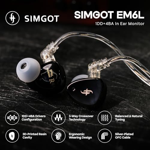 Linsoul SIMGOT EM6L 1DD + 4BA Hybrid Driver in-Ear Monitor, Gaming Earbud + Kiwi Ears SONICAP Waterproof Earbud Case(Blue)