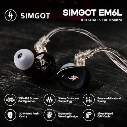 Linsoul SIMGOT EM6L 1DD + 4BA Hybrid Driver in-Ear Monitor, Gaming Earbud + Kiwi Ears SONICAP Waterproof Earbud Case(Blue)