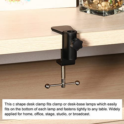 PATIKIL 0.47" Hole Dia. Desk Clamp, 2 Pcs Aluminum Alloy Bracket Universal Adjustable C-Clamp Mount Holder for Microphone Mic Arm Table Lamp Stand, Black - color: Black