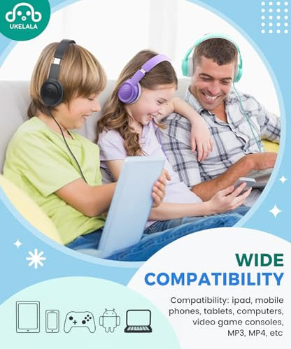 UKELALA C3 Kids Headphones Wired, On-Ear Wired Head Phones for Boys Girls with 3.5mm Jack, Foldable, Adjustable Headband, Child Headphone for School Home Airplane Tablet Teal - color: Teal