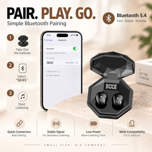 Invisible Sleep Earbuds for Side Sleepers, Ultra-Small Wireless Bluetooth, Mini Headphones with 24H Playtime, Diamond-Cut Case, Black - color: Black