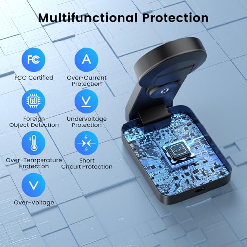 3-in-1 Wireless Charging Station for Apple Devices, 15W Wireless Charger for iPhone 17/16/15/14/13/12, Apple Watch, AirPods, Magnetic Foldable Fast Charger Apple Charging Station