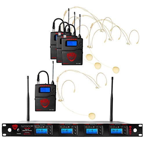 Nady 4W-1KU HM-10 Beige Quad True Diversity 1000-Channel Professional UHF Wireless System with 4 Headset Microphones – AutoScan – Automatic Transmitter Pairing – All Metal Construction - size: Quad Transmitter, style: Headset Microphone (HM-10 Beige) Syst