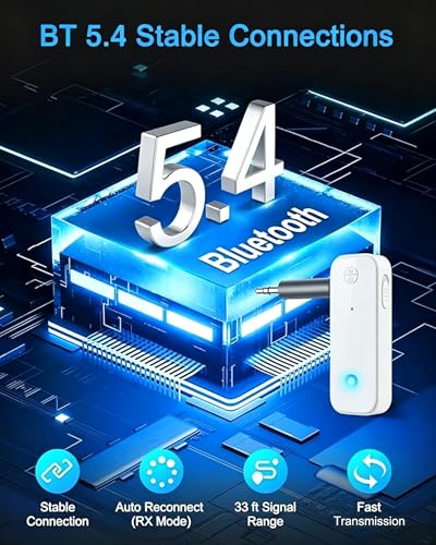 Aux Bluetooth Adapter for Car, 2 in 1 Wireless Bluetooth 5.4 Transmitter Receiver, Built-in Mic Hands-Free Calls Crystal Clear Sound, for Cars Headphones Home Stereo, White - color: White