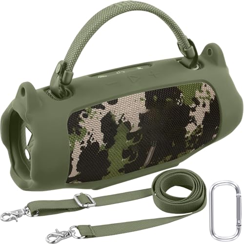 khanka Silicone Case for JBL Charge 6 Waterproof Speaker,Military Green | EVA Hard Shell, Carabiner Clip Attachment, Travel-Ready Portable Storage, Impact Resistant Protection, Secure Custom Fit - color: Military Green