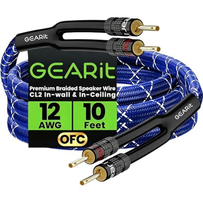 GEARit 12 Gauge Speaker Wire Banana Plugs CL2 Rated in-Wall 10 Feet Blue - color: Blue, size: 10 Feet