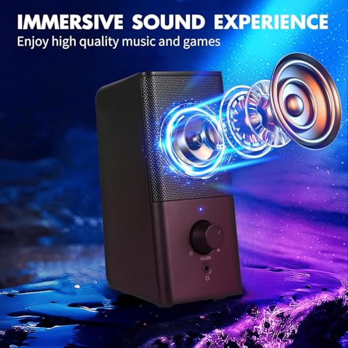 PC Speakers -USB-Powered Computer Speakers for Desktop PC with Volume Control, Gaming Speaker with 3.5mm Aux Multimedia for Laptop/Desktop/Tablets/Phone