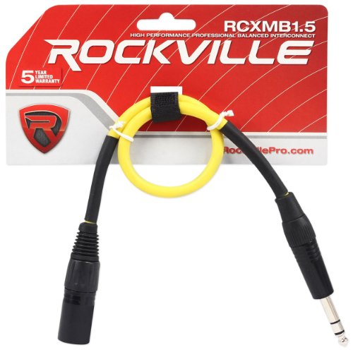 Rockville RCXMB1.5Y Yellow 1.5' Male REAN XLR to 1/4" TRS Cable, 100% Copper - color: Yellow