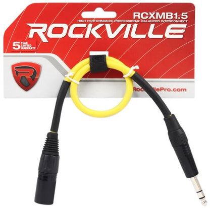 Rockville RCXMB1.5Y Yellow 1.5' Male REAN XLR to 1/4" TRS Cable, 100% Copper - color: Yellow