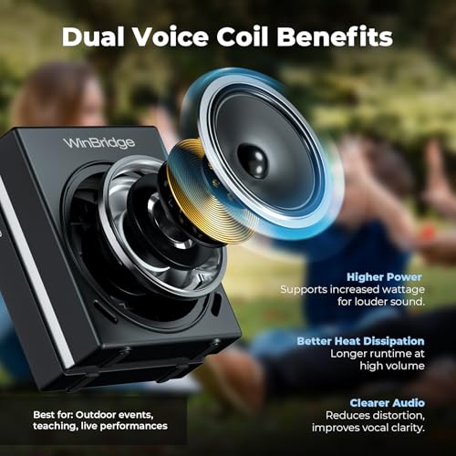 WinBridge 30W Voice Amplifier with 2 Wireless Mics, Portable PA Speaker S90 | DSP Crystal-Clear Sound, 65ft+ Stable Range, 13H Mic Battery,BT/USB/TF/AUX, Lightweight for Teaching, Public Speaking, Event