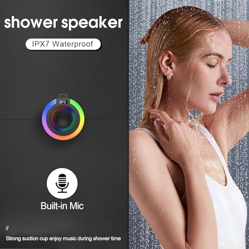 Bluetooth Shower Speaker Stereo Sound with Suction Cup, Built-in Mic | Portable Bluetooth Speaker with Lanyard, IPX7 Waterproof Wireless Speakers Bluetooth 5.4 for Bathroom/Party/Beach/Gift, Black