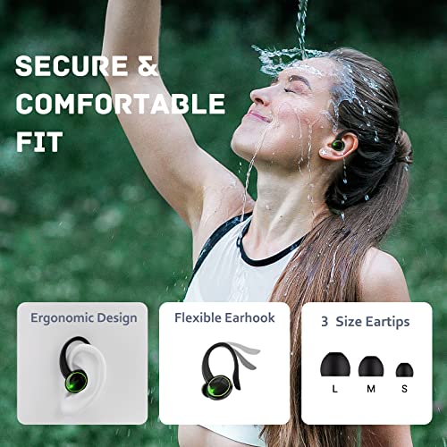 for TCL Revvl 5G Bluetooth 5.3 Headphones 3D Stereo with Earhook, 40H Touch Control Over Ear Headphones, IP7 Waterproof Earphones Built-in Mic for Running Workout Sport