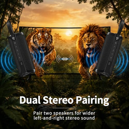Bobtot Portable Bluetooth Speaker 15W, IPX6, Black | TWS Pairing, 15H Playtime, RGB, Powerful Sound with Dual Bass for Outdoor, Party, Shower, Camping, Travel - color: Black