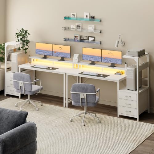 AODK Gaming Computer Desk w/PC Showcase Stand, 59" Reversible, RGB LED - color: White, size: 59 Inches