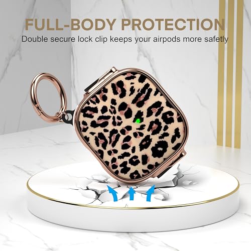 for AirPods 4 Case with Safety Lock, Magsafe Compatible, Leopard | Double Secure Lock,Drop Protection,Two-Piece Design,with Gold Keychain, Anti Lost, Dustproof, Cute AirPod 4 Case - color: Brown + Yellow, size: AirPods 4 Case