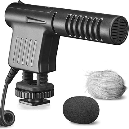 Opteka 3.5mm Cardioid Mini-Shotgun Hot Shoe Microphone for Mirrorless Cameras, DSLRs, and Camcorders with Windscreen, Fuzzy Dead Cat, Pouch