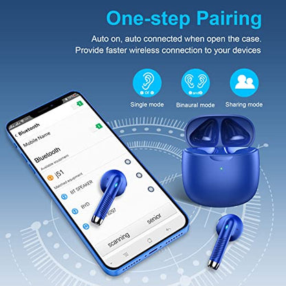 Wireless Earbuds, Bluetooth 5.4 Earbuds Stereo Bass, Bluetooth Headphones | in Ear Noise Cancelling Mic, Earphones IP7 Waterproof Sports, 32H Playtime USB C Charging Case Blue Ear Buds for Android iOS - color: dark blue