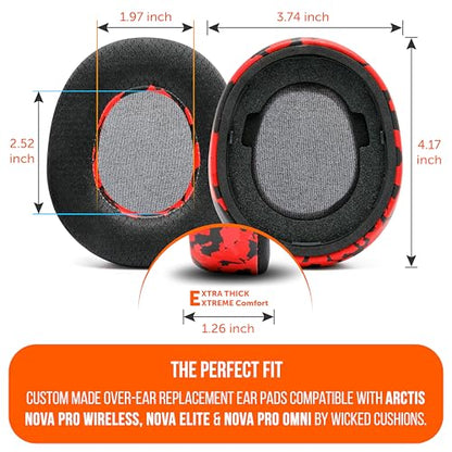 WC Freeze Nova Pro Wireless - Earpads for Arctis Nova Pro Wireless & More | Made by Wicked Cushions | Also fits SteelSeries Nova Elite & Nova Pro Omni(Doesn't Fit Other Models) | Red Camo - color: Red Camo