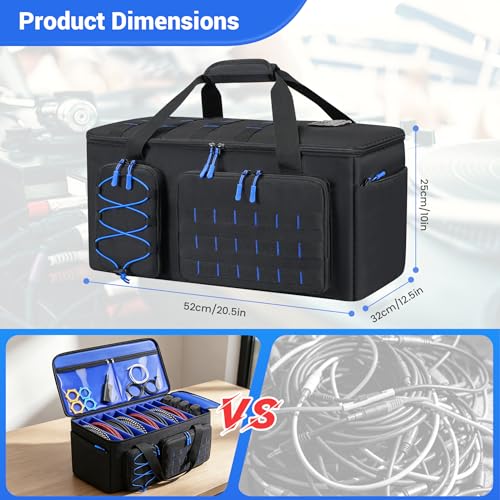 Large Capacity DJ Cable Gig Bag with 8 Customizable Dividers & 6 Pockets | Soft Thick Padded, Heavy Duty, Cable Organizer Backpack for Electronic Musician, Mobile EDM DJ, Live Sound Engineering