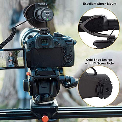CVM-V30 PRO BLACK Super-Cardioid Directional Electric Condenser Shotgun Camera & Video Microphone for Canon Nikon Sony Panasonic Fujifilm Olympus DSLR Camera for Both 3.5mm & XLR + Dual Bracket