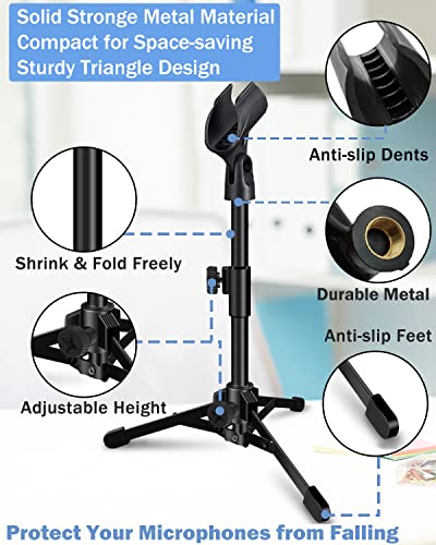 2 Pack Desktop Mic Stand, Portable Foldable Tripod with Mic Clip Holder, Adjustable Microphone Stand For Dynamic Microphone. - size: 2 Pack