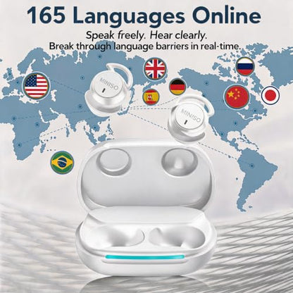 MINISO MS217 Real-Time AI Translation Earbuds, 165 Language Translator Earbuds, Invisible Sleep Headphones Mini Noise Blocking Sleep Earphones, Small Design Mini Sleep, Sleep Earbuds for Side Sleepers - color: White