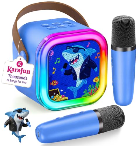 IROO Karaoke Machine for Kids Birthday Gifts for Girls Ages 4-12+ Years Old | 2026 Toys Ideas with 1-Month Karafun Premium, Mini Bluetooth Speaker With 2 Wireless Mics, MP3 Player for Family Home Party - color: Limited Edition Shark