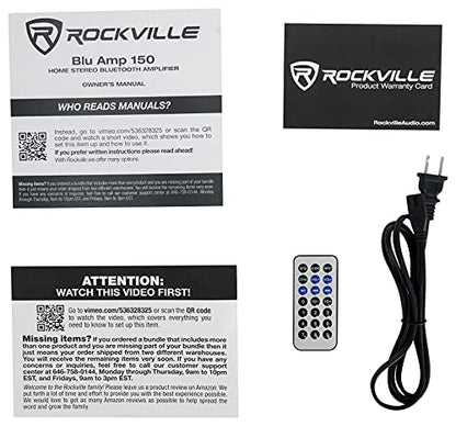 Rockville BluAmp 150 Home Stereo Bluetooth Amplifier Receiver, 75W x 2 | Optical/Phono/RCA Inputs, USB/SD Playback, 2 Mic Jacks for Karaoke, Class D, Remote Included