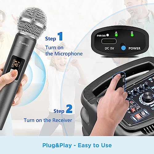 Bietrun UHF Wireless Microphone with 1/4'' Plug Rechargeable Receiver - color: Battery Microphone-WXM31-2