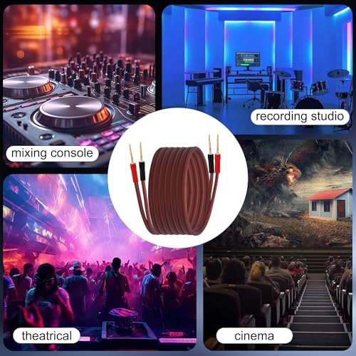 XMSJSIY Flex Pin Banana Speaker Cable 14AWG HiFi Audio OFC - 2M/6.56FT | Braided Banana Terminal Binding Post Gold-Plate Connector Loudspeaker Audio Speaker Wire for Amplifier Sound System