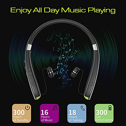 Bluetooth Headset, Neckband Bluetooth Headphones with Retractable Earbuds | 2026 Upgraded Noise Cancelling Stereo Earphones with Mic, Foldable Wireless Headphones for Sports Office w/Carry Case(Black) - color: Black