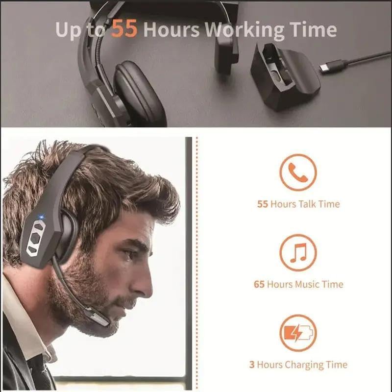 Single Ear Trucker Headset - Wireless Bluetooth 5.3 Headphones w/AI Noise Cancelling Mic, Mute Button, 60H Battery - On Ear Headset for Drivers, Office Work, Call Centers, Cell Phones & Home Use