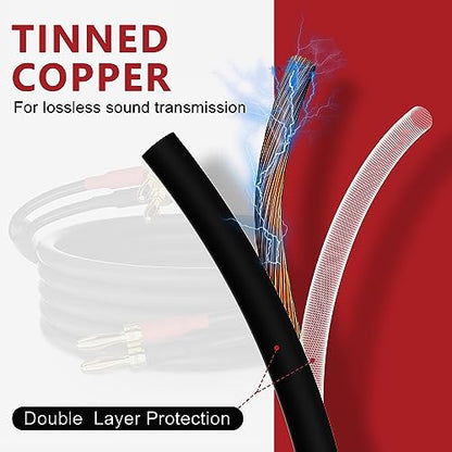 HiFind Speaker Cable Wire 30 Ft with Gold-Plated Banana Tip Plugs-UL CL3 Rated-Indoor&Outdoor&in Wall-Flexible-16 AWG Gauge Tinned Copper for Bi-Wire Bi-Amp HiFi Surround Sound-Black - size: 30FT