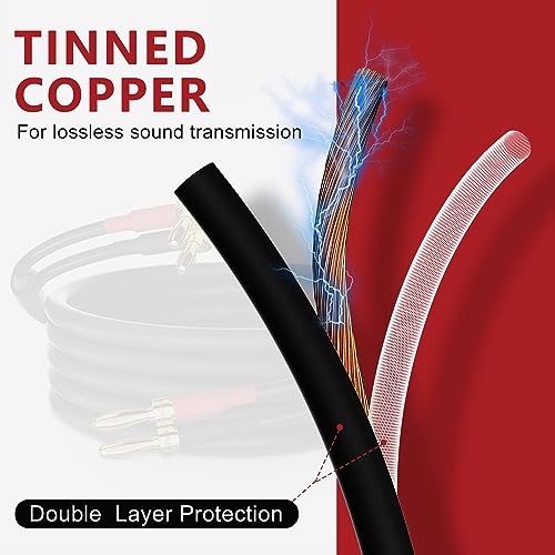 HiFind Speaker Cable Wire 20 Ft with Gold-Plated Banana Tip Plugs-UL CL3 Rated-Indoor&Outdoor&in Wall-Flexible-16 AWG Gauge Tinned Copper for Bi-Wire Bi-Amp HiFi Surround Sound-Black - size: 20FT